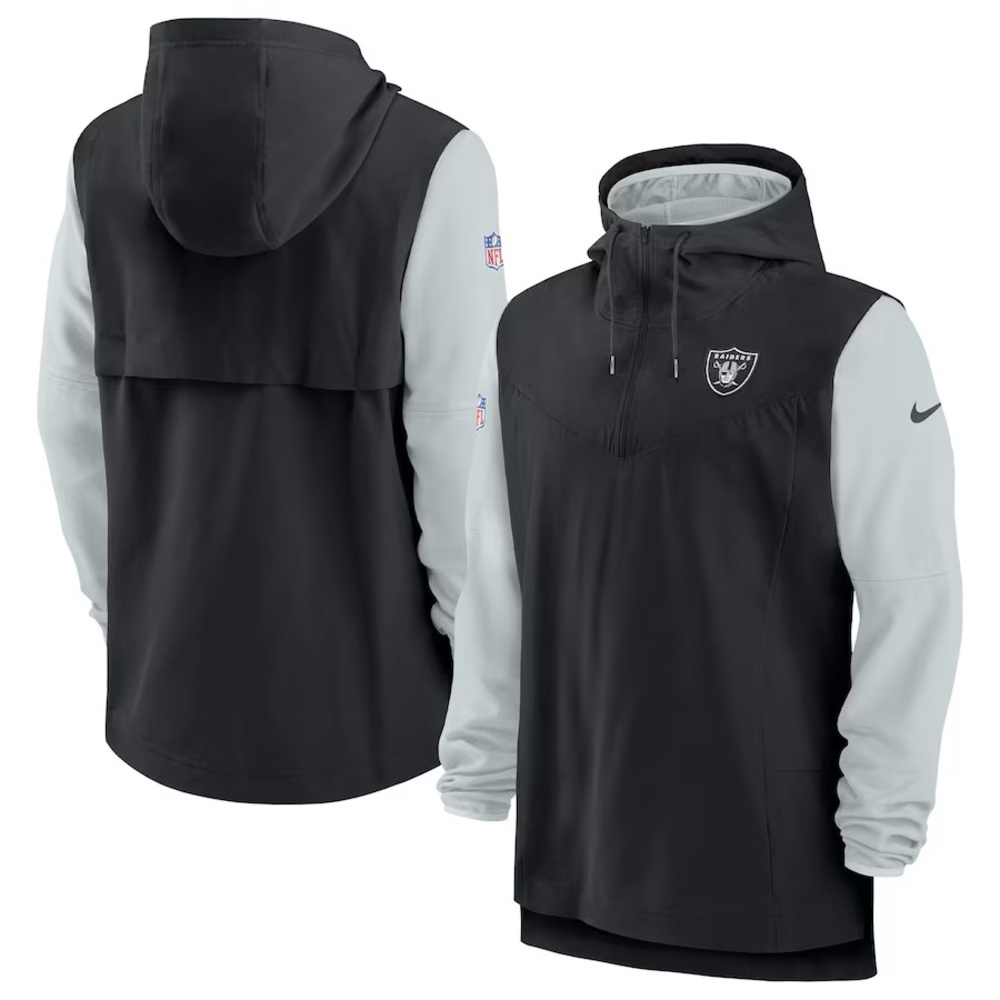 Mens Nike Las Vegas Raiders Player Quarter-Zip Hoodie Jacket Black/Silver Size L